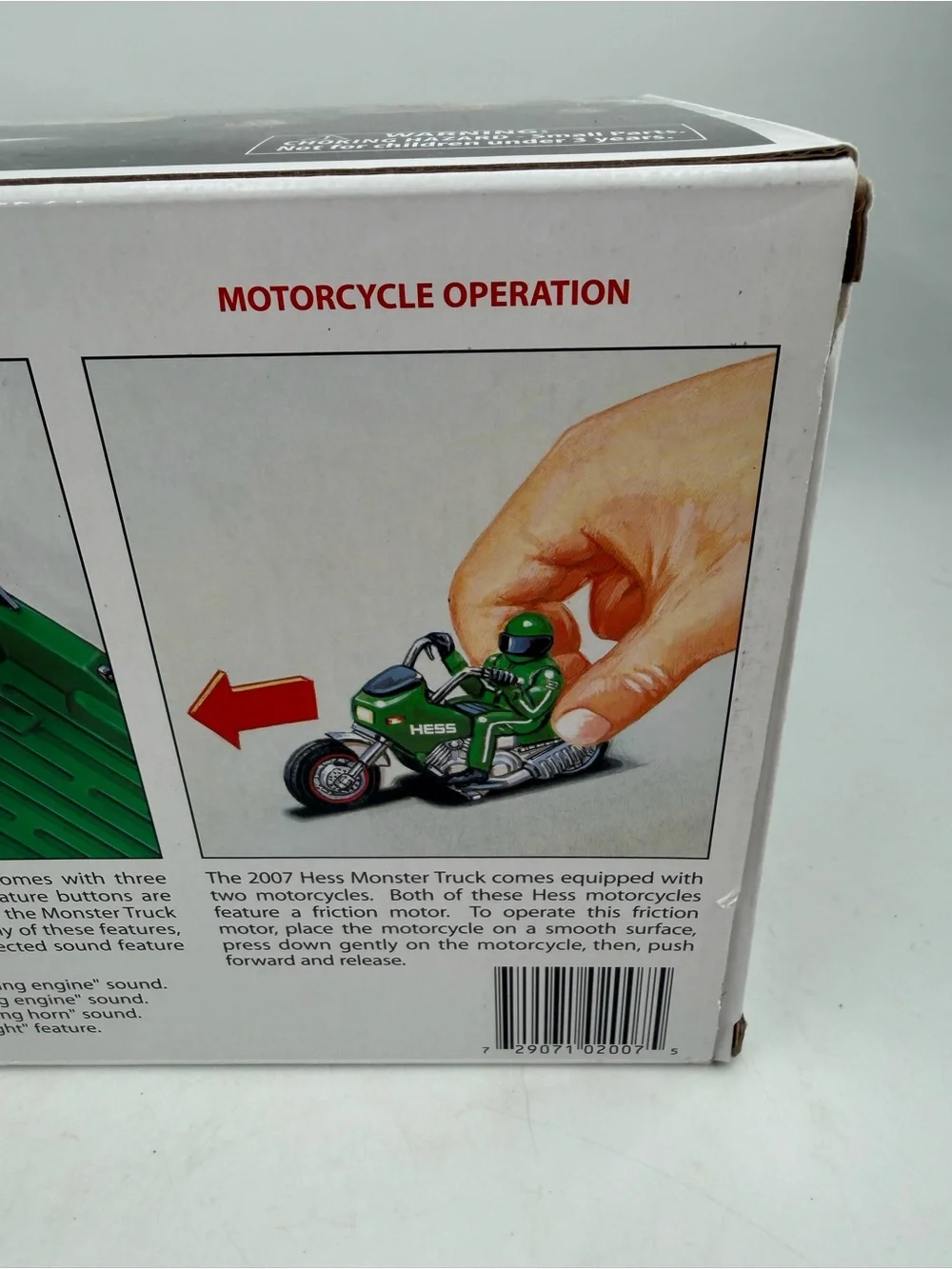 Hess 2007 C-46 Monster Truck w/2 Motorcycles Lights Sounds 12” Green White